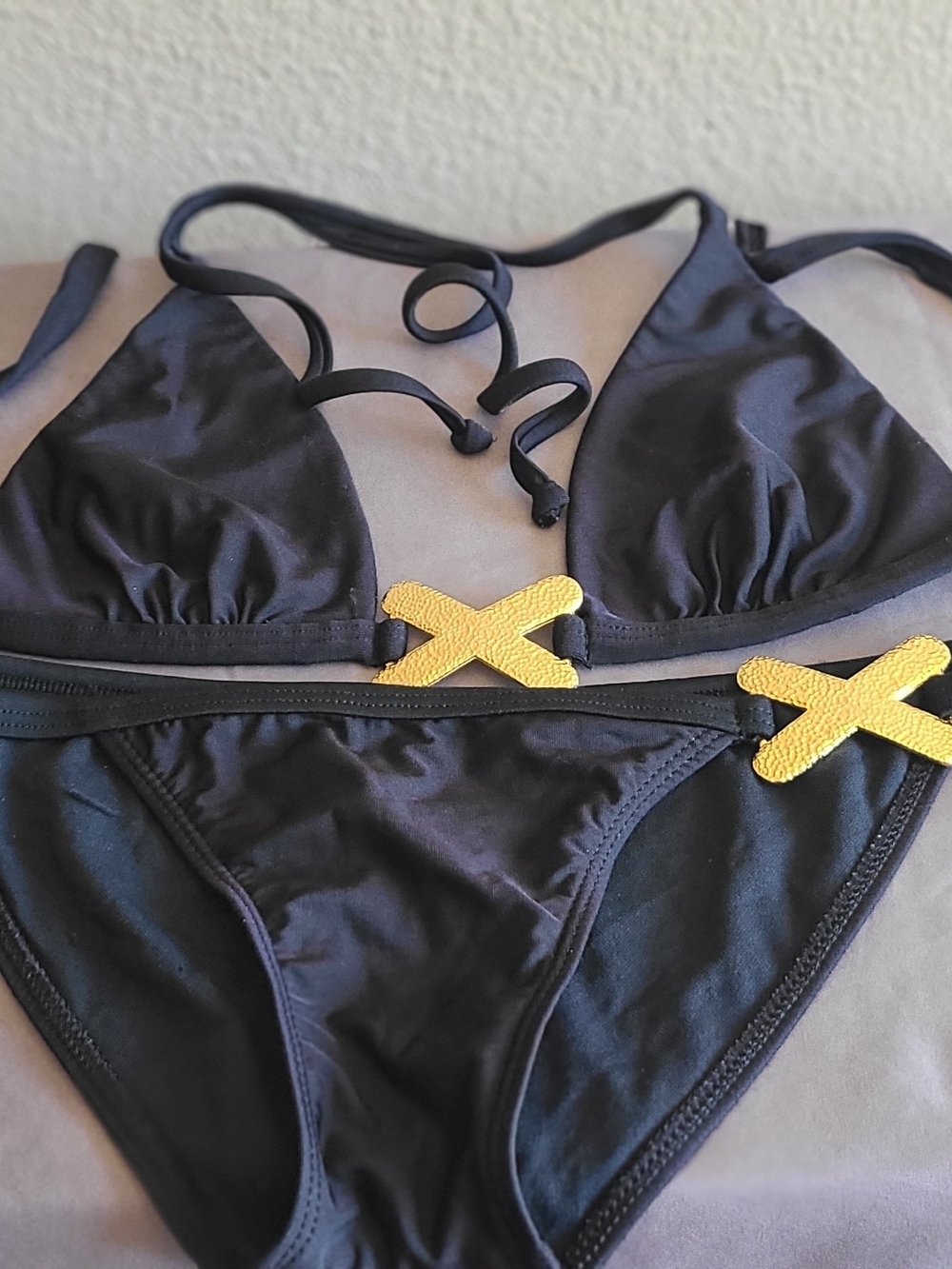 Guess Black Bikini with Gold X Details